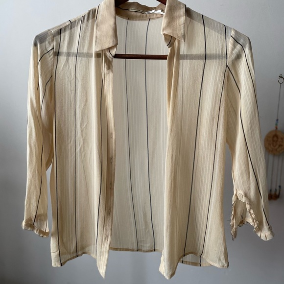 Max Studio 100% Silk Striped Long-sleeve Blouse- Size S - Picture 2 of 4